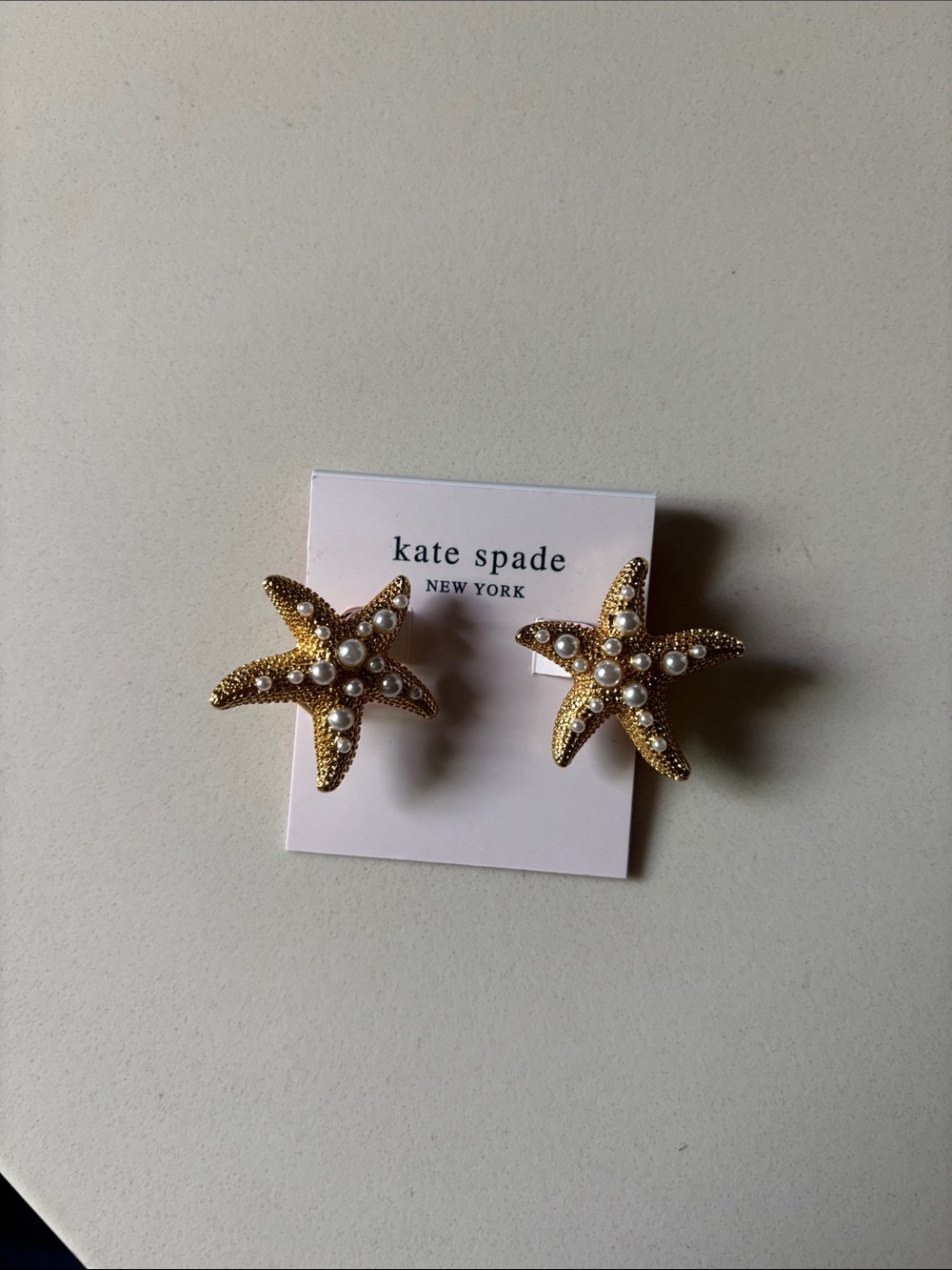 kate spade ladies  Gold Starfish Earrings - Pearl Accent